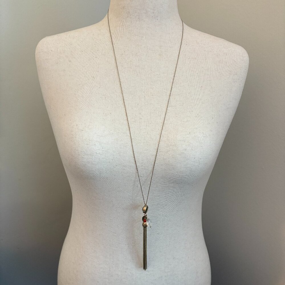 LOFT Gold-Tone Beaded Tassel Pendant Necklace